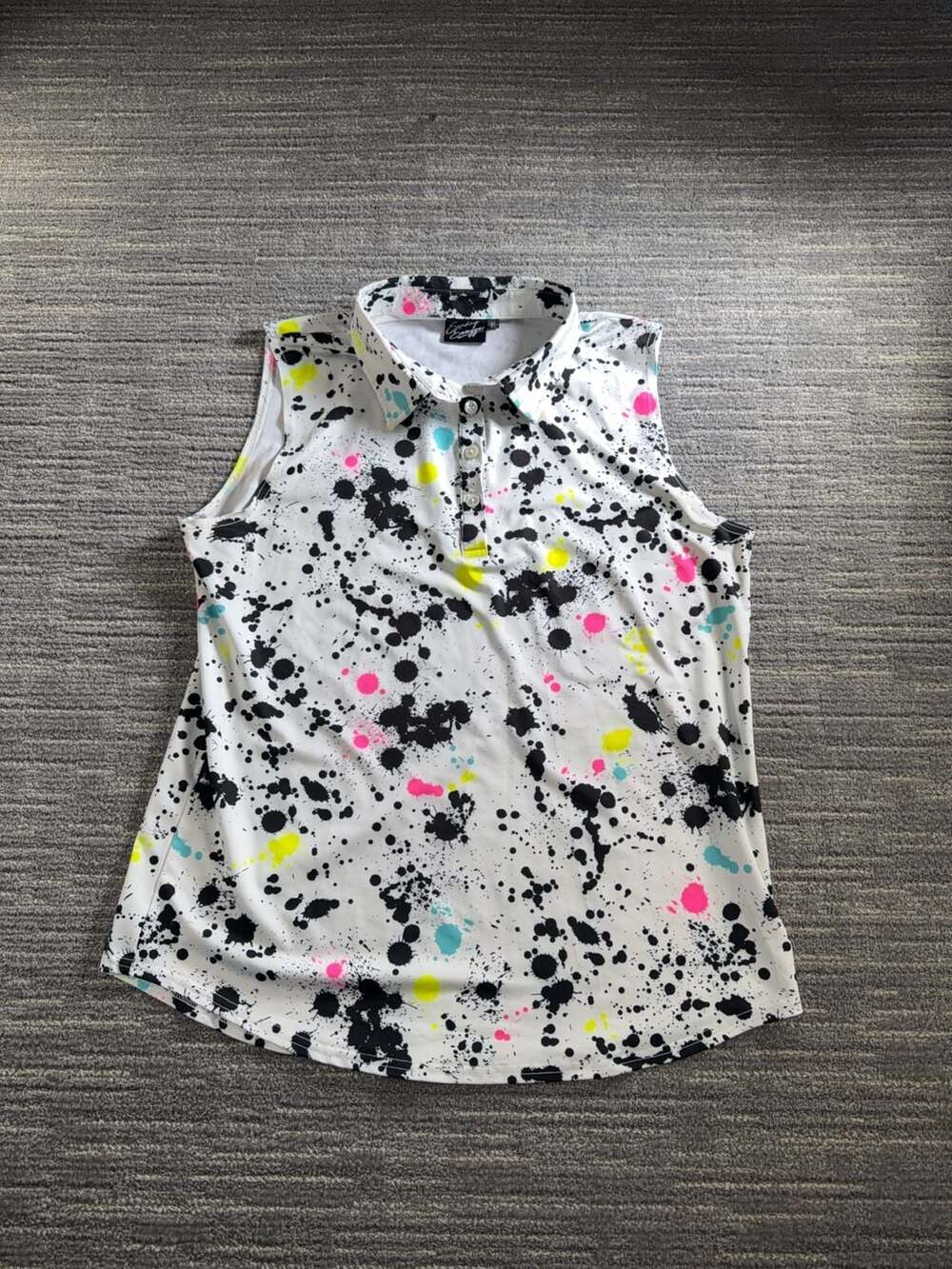 Sunday Swagger Women's Sleeveless Paint Splatter Golf Polo Shirt Size XL